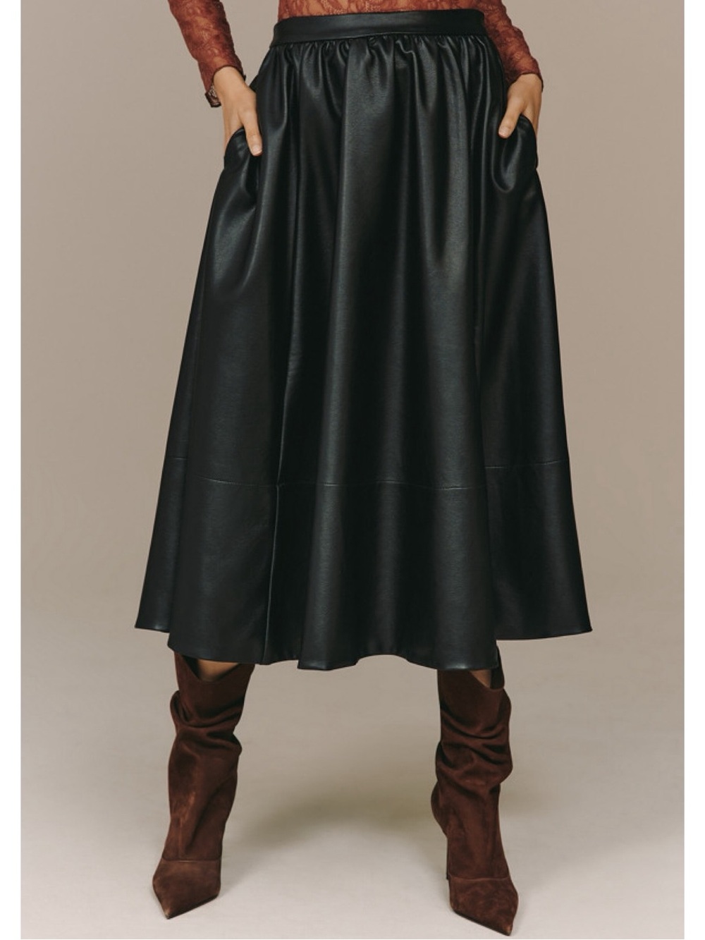 Anthropologie Maeve The Jacie Faux Leather Midi Skirt Black